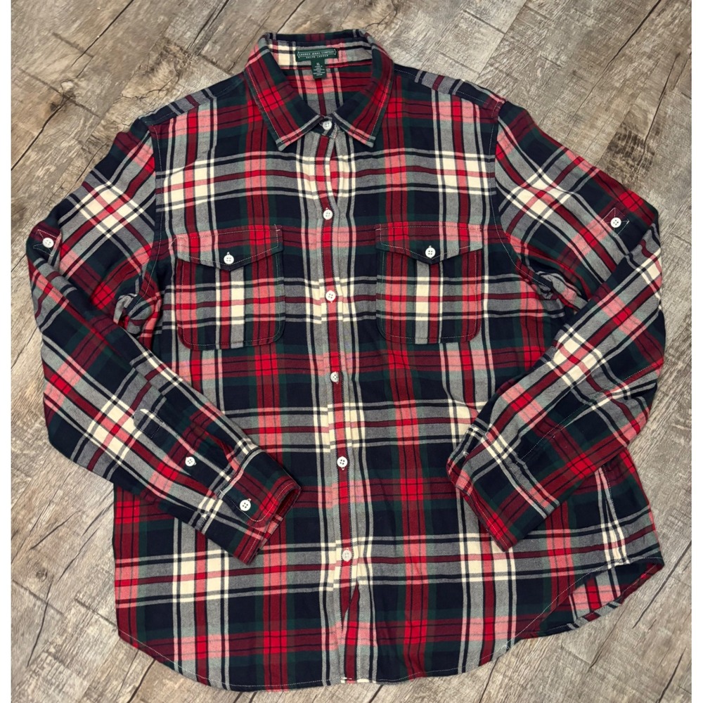 Lauren Ralph Lauren Plaid Flannel Shirt Mens‎ XL Red Navy Green Roll Tab Sleeve